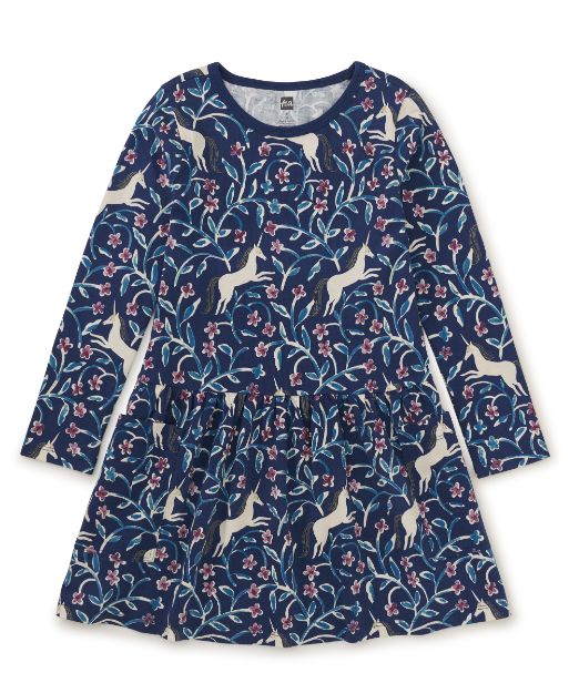 Tea Long Sleeve Unicorn Pocket Dress- Navy