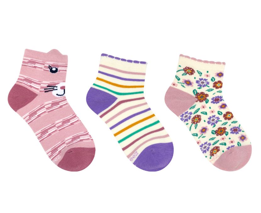 Robeez 3pk kitty flower quarter socks- pink
