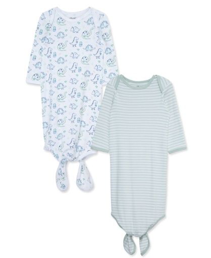 Little Me 2pk Knot Gowns- Dino Friends