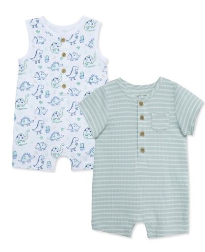 Little Me 2pk Short Rompers- Dino Friends
