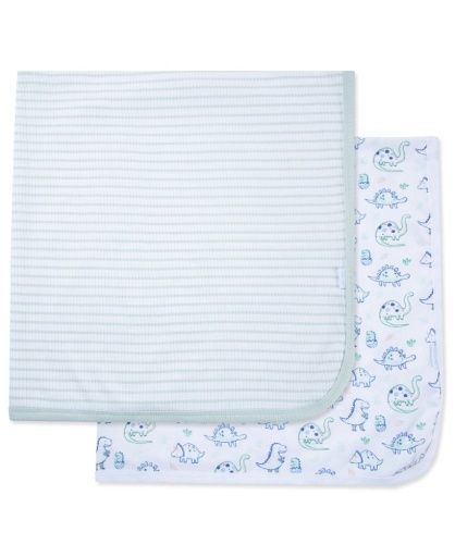Little Me 2pk Receiving Blankets- Dino Friends, Size: ONESIZE