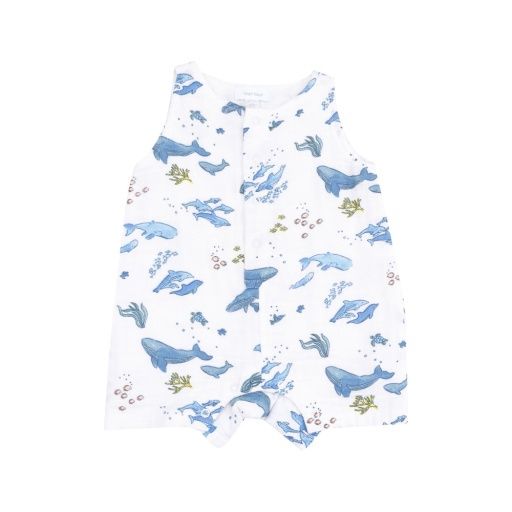 Angel Dear Watercolor Blue Whales Sleevless Shortie Romper