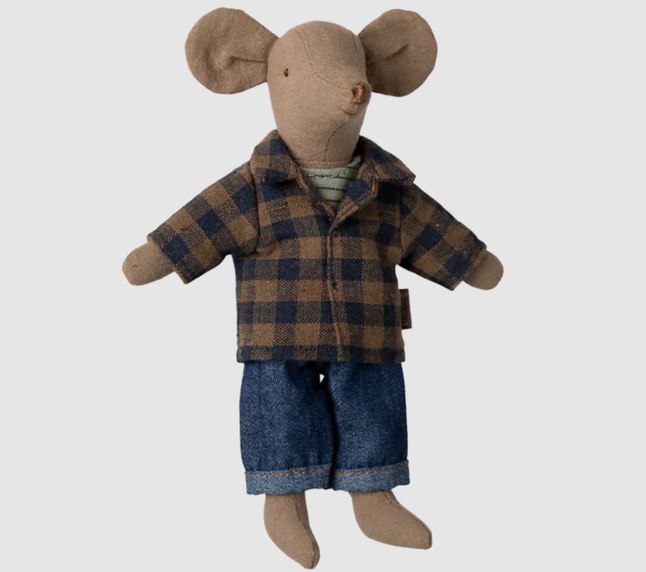 Maileg Dad Mouse- Light Brown Plaid Flannel