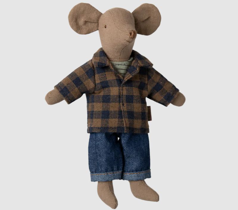 Maileg Dad Mouse- Light Brown Plaid Flannel