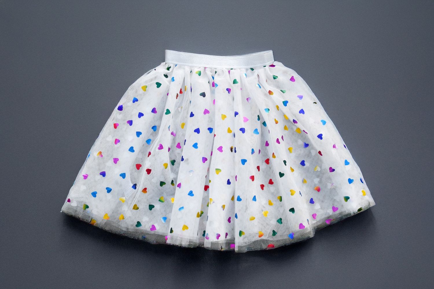 Rainbow Sequin Heart Tutu- White (one size)