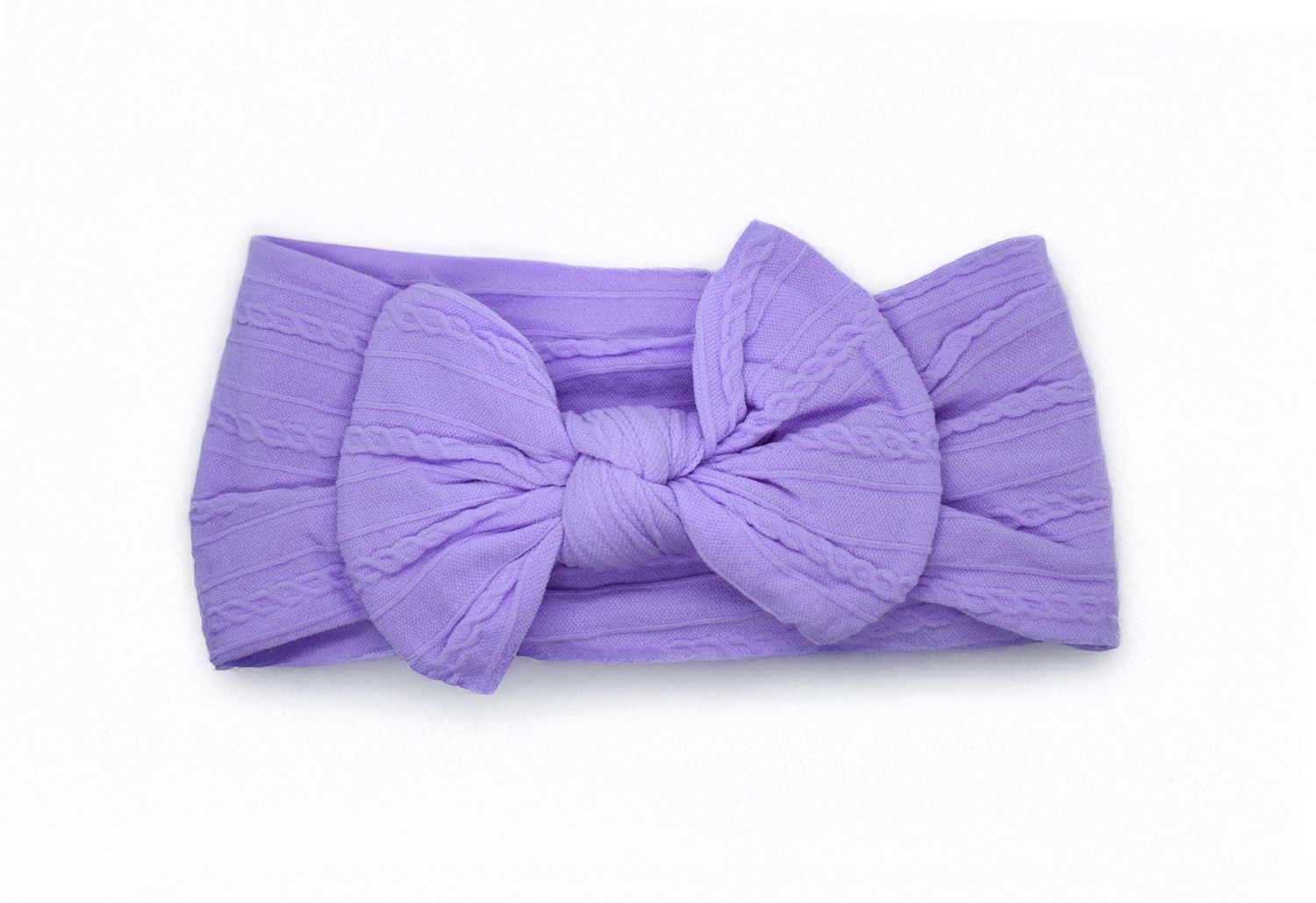 Cable Knit Nylon Bow Headband- Lavender