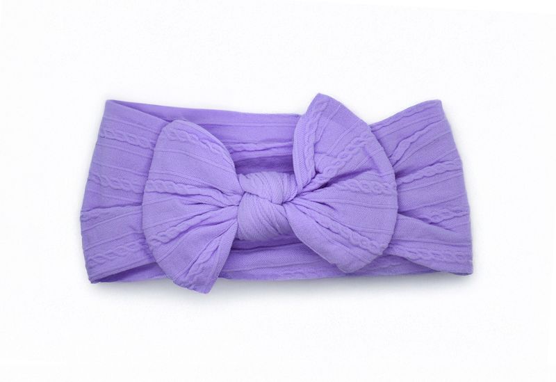 Cable Knit Nylon Bow Headband- Lavender