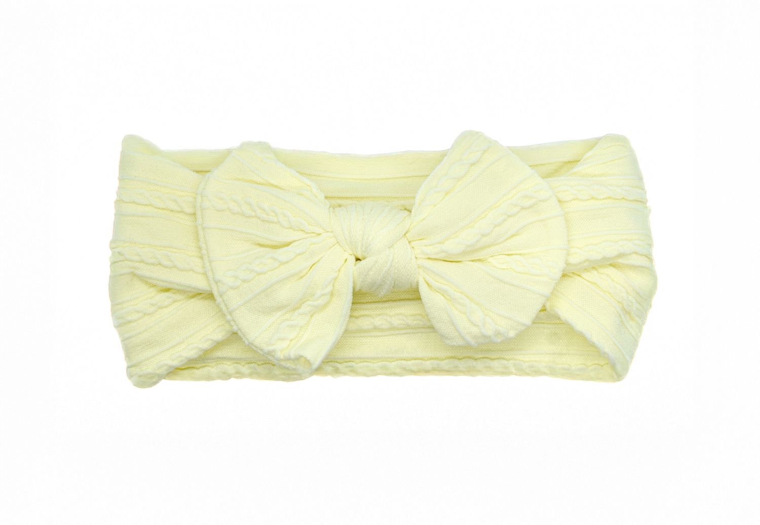 Cable Knit Nylon Bow Headband- Light Yellow