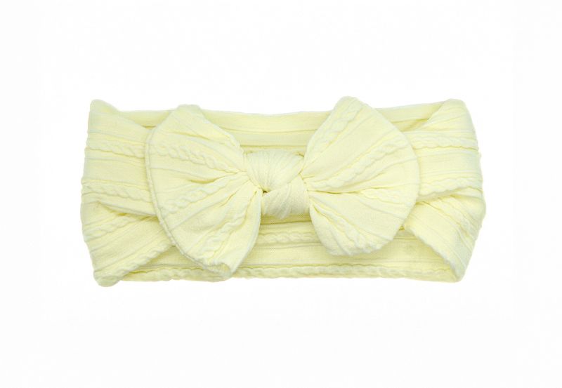 Cable Knit Nylon Bow Headband- Light Yellow