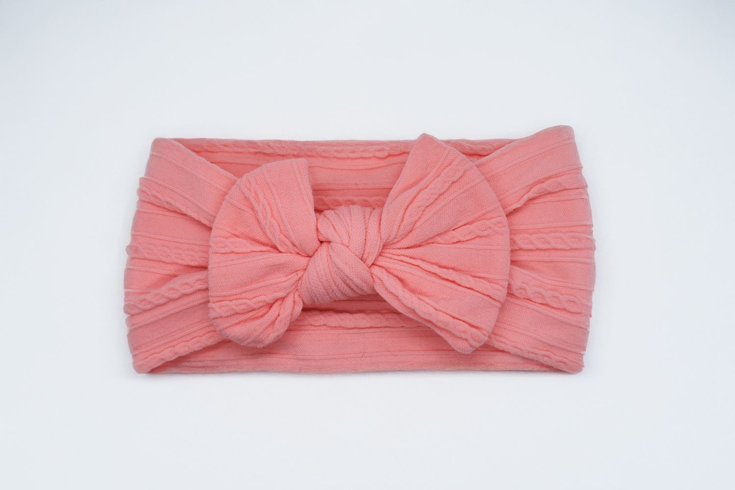 Cable Knit Nylon Bow Headband- Salmon