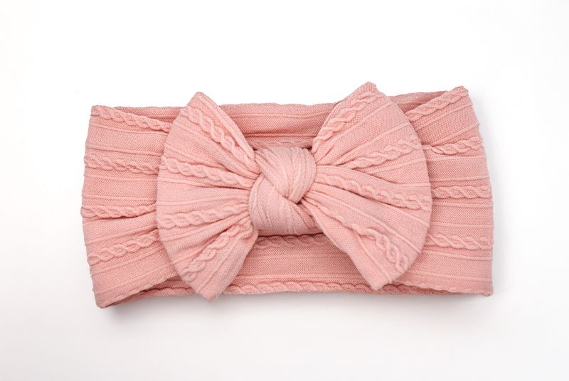 Cable Knit Nylon Bow Headband- Rose Quartz