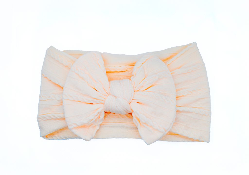Cable Knit Nylon Bow Headband- Peach