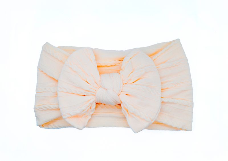 Cable Knit Nylon Bow Headband- Peach