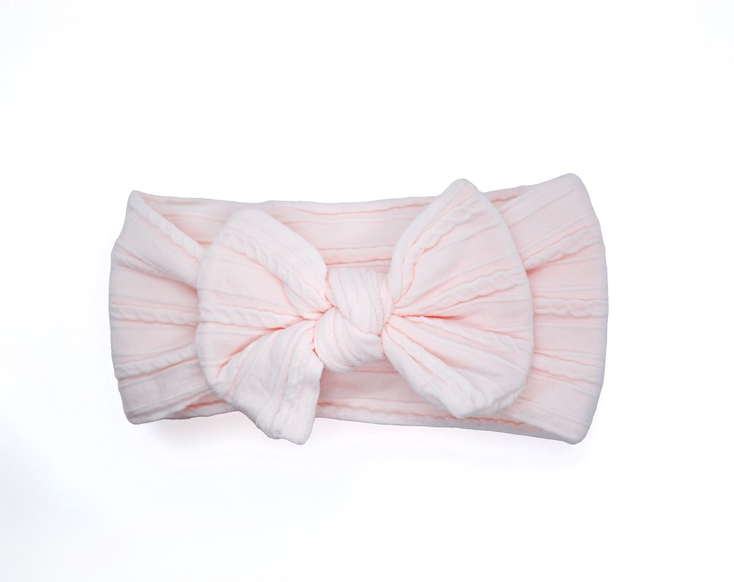 Cable Knit Nylon Bow Headband-Light Pink