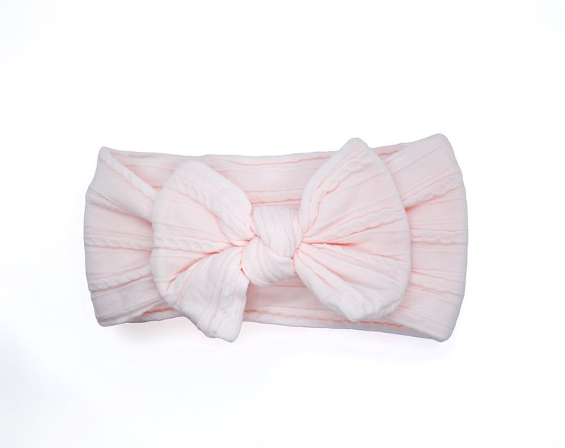 Cable Knit Nylon Bow Headband-Light Pink
