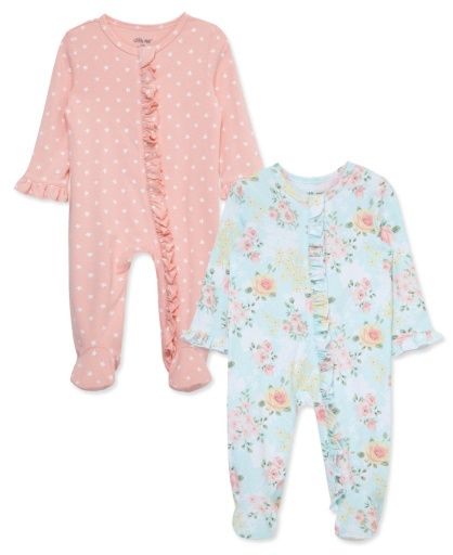 Little Me 2pk Footies- Rose Meadow, Size: 6-9m