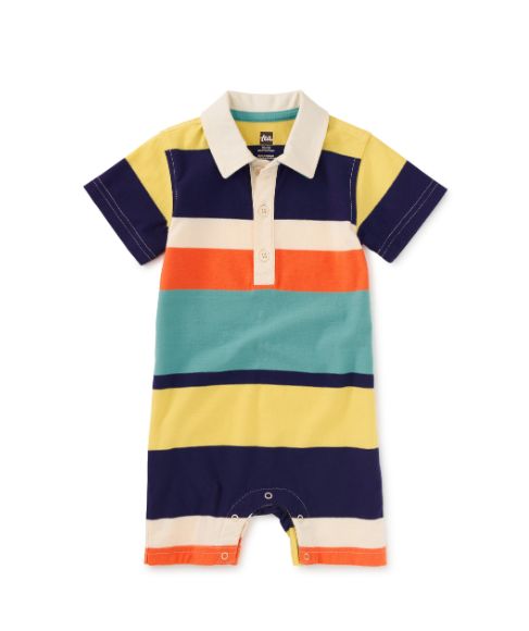 Tea Striped Polo Romper- Patina