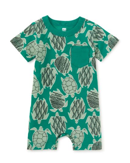 Tea Green Turtle Pocket Short Romper