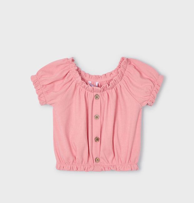 Mayoral Button Knit Blouse- Salmon