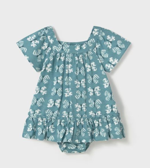 Mayoral Butterfly Print Dress- Aqua