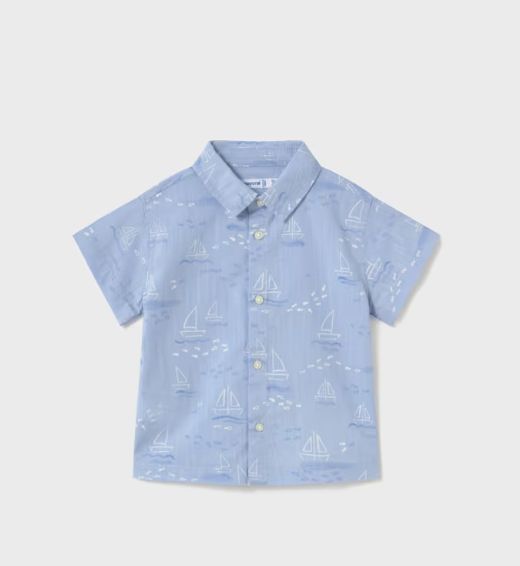 Mayoral Infant Boat Button Shirt- Light Blue