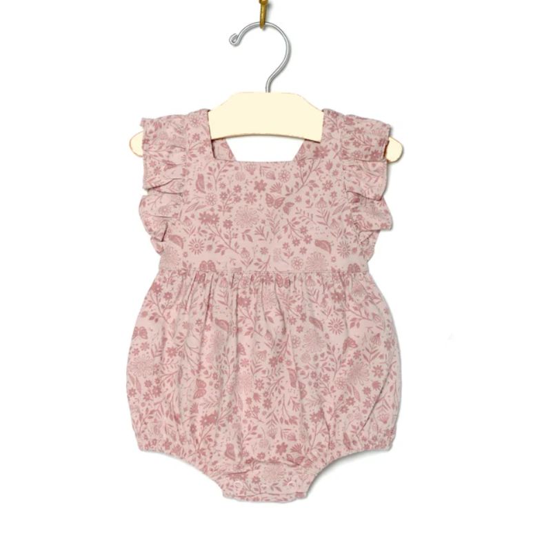 City Mouse Flutter Short Romper- Pink Birds &amp; Butterflies