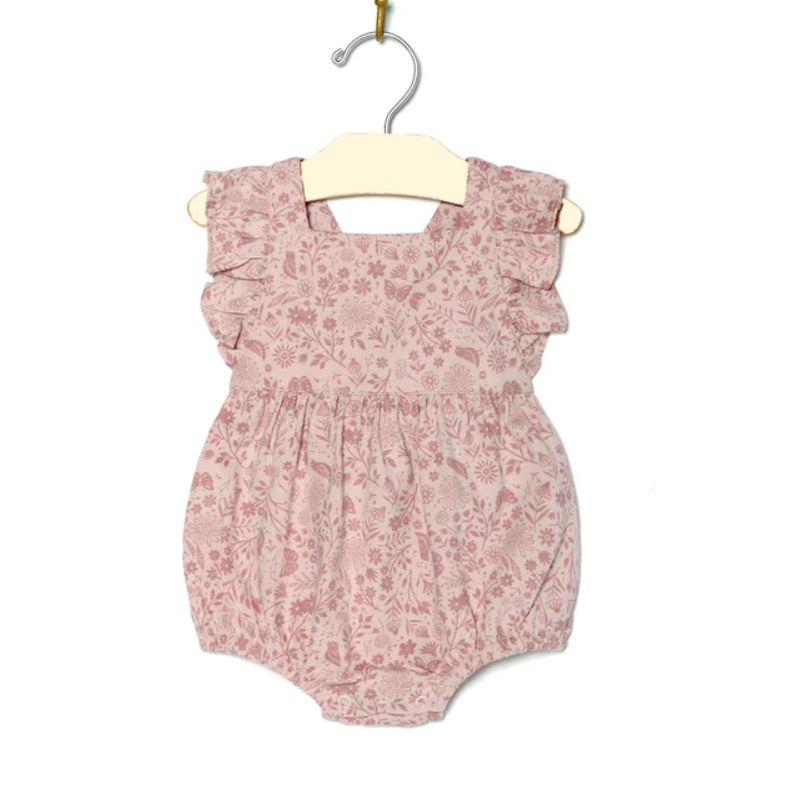 City Mouse Flutter Short Romper- Pink Birds &amp; Butterflies