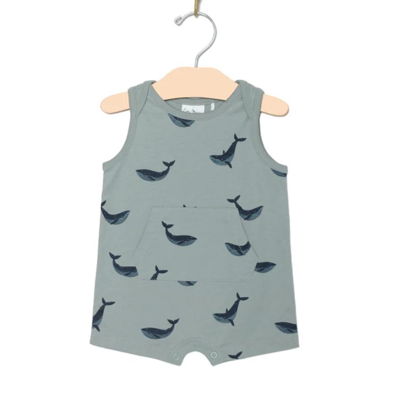 City Mouse Kanga Short Romper- Blue Whale
