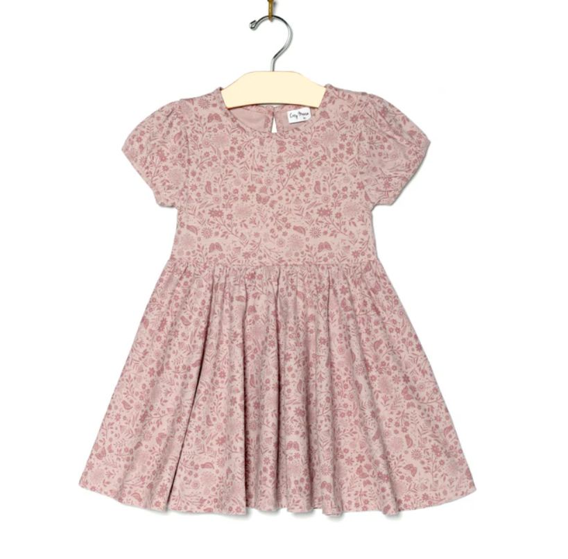 City Mouse Puff Sleeve Dress- Pink Birds &amp; Butterflies