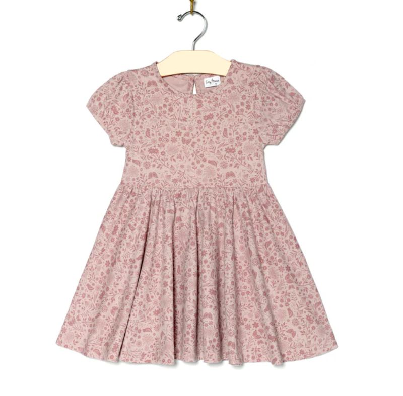 City Mouse Puff Sleeve Dress- Pink Birds &amp; Butterflies