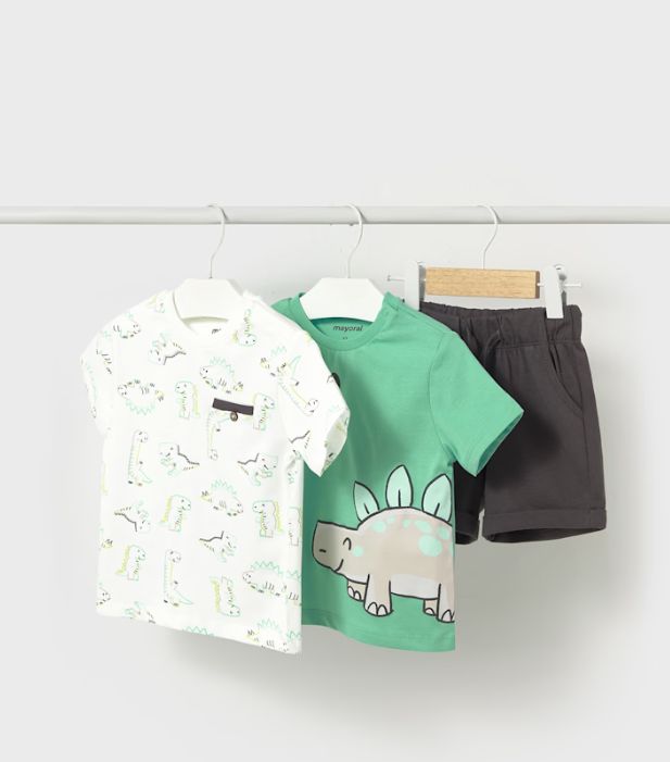 Mayoral 3pc Dino Short Set- Aqua
