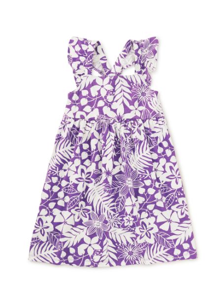 Tea Ruffle Strap Tropical Dress-Lavender