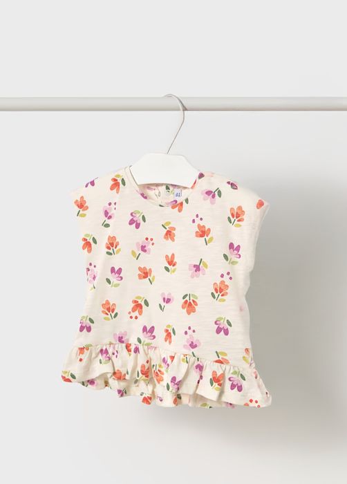 Mayoral Infant Floral Ruffle Tee- White