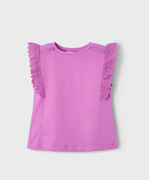 Mayoral Short Sleeve Crochet Tee- Orchid