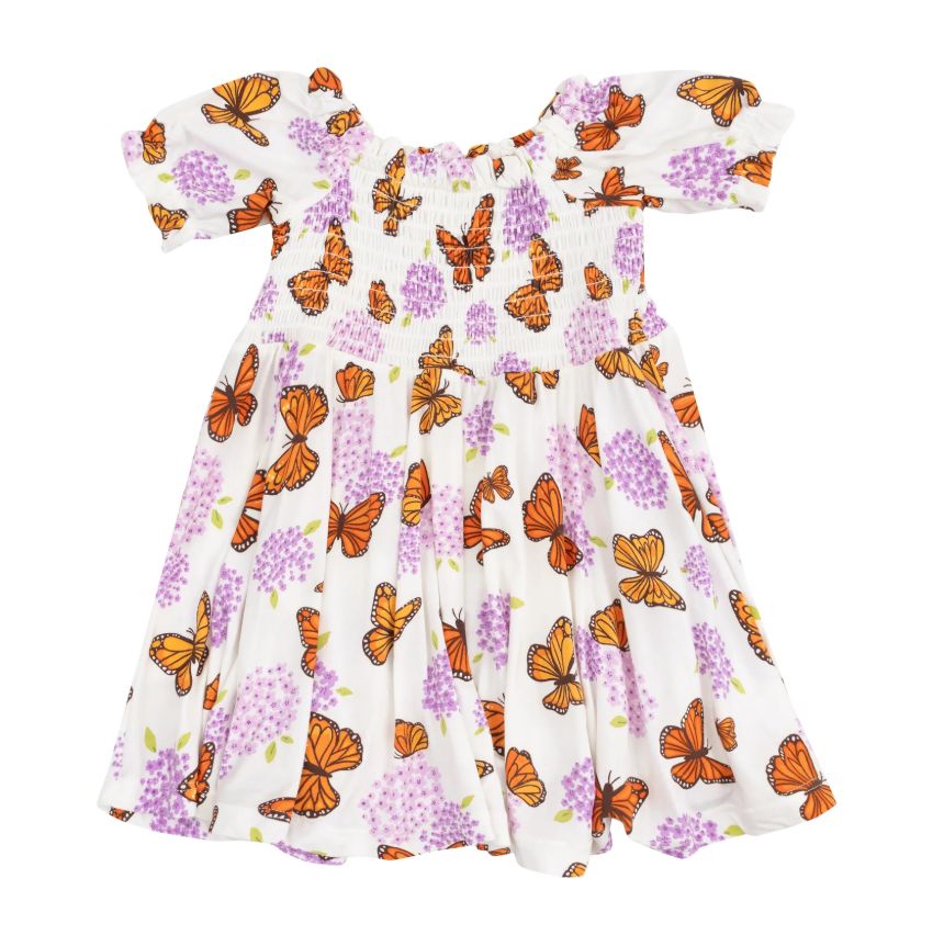Angel Dear Monarch Butterflies and Milkweed Puff Sleeve Smocked Dress, Size: 6