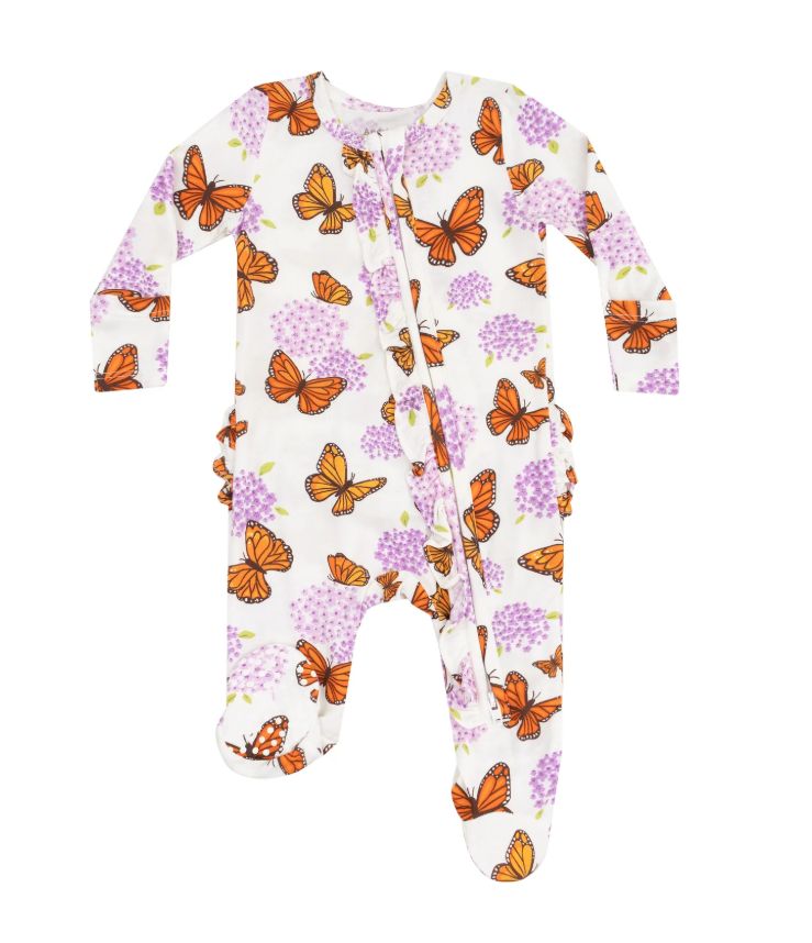 Angel Dear Monarch Butterflies and Milkweed 2-Way Ruffle Zipper Footie, Size: 6-9M