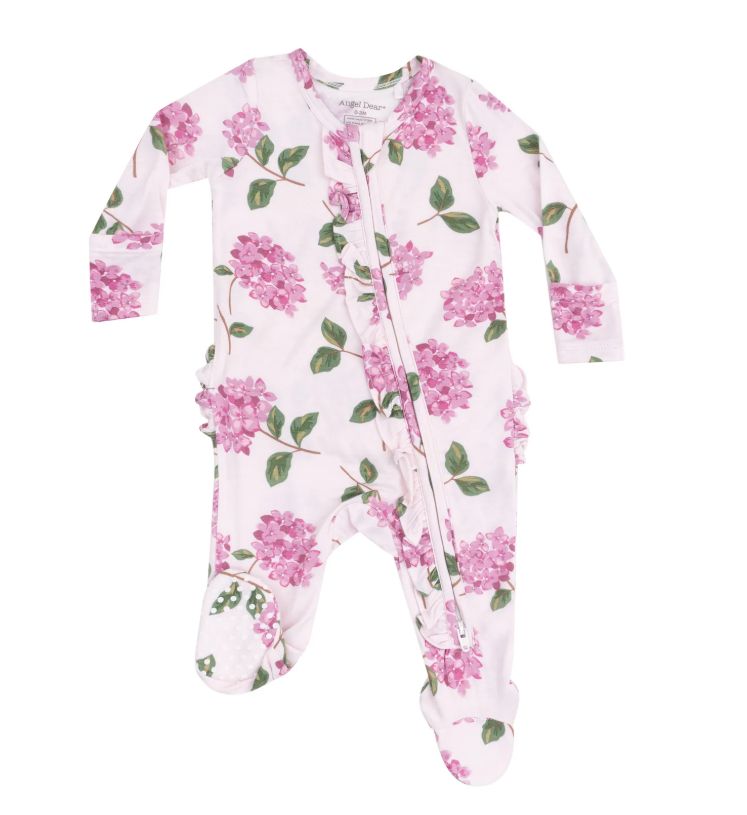 Angel Dear Hydrangeas Ruffle Front Zipper Footie, Size: 6-9M