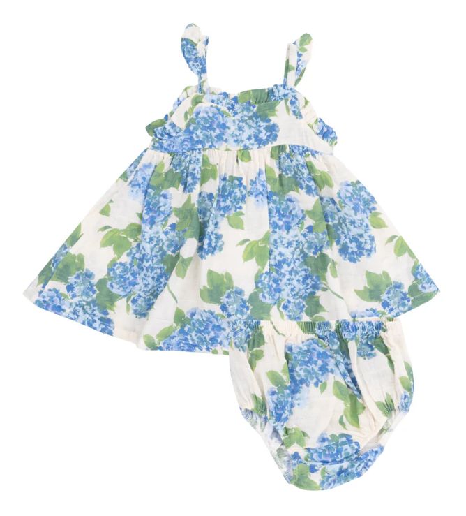 Angel Dear Watercolor Hydrangeas Paperbag Ruffle Sundress with Diaper Cover, Size: 6-12M