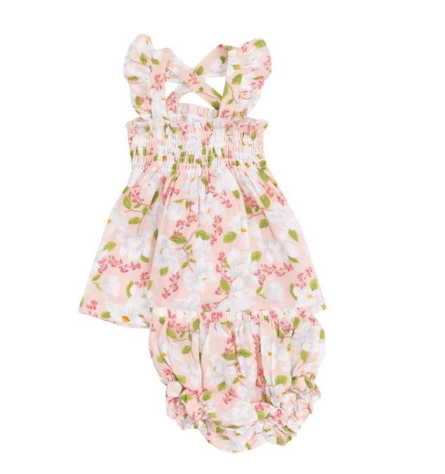 Angel Dear Floating Magnolia Ruffle Strap Smocked Top And Diaper Cover, Size: 18-24M