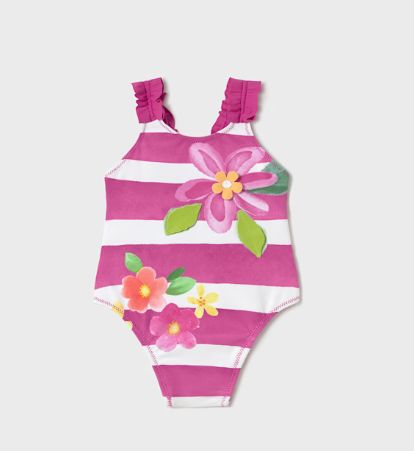 Mayoral Infant Striped Swimsuit- Fuchsia