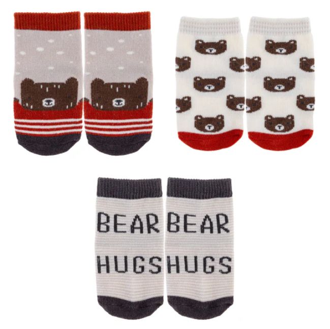 Stephen Joseph 3pk Baby Socks, Bear: 0-12m