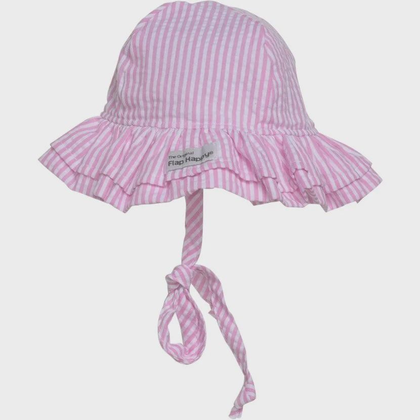 Flap Happy Double Ruffle Sunhat- Pink Stripe Seersucker