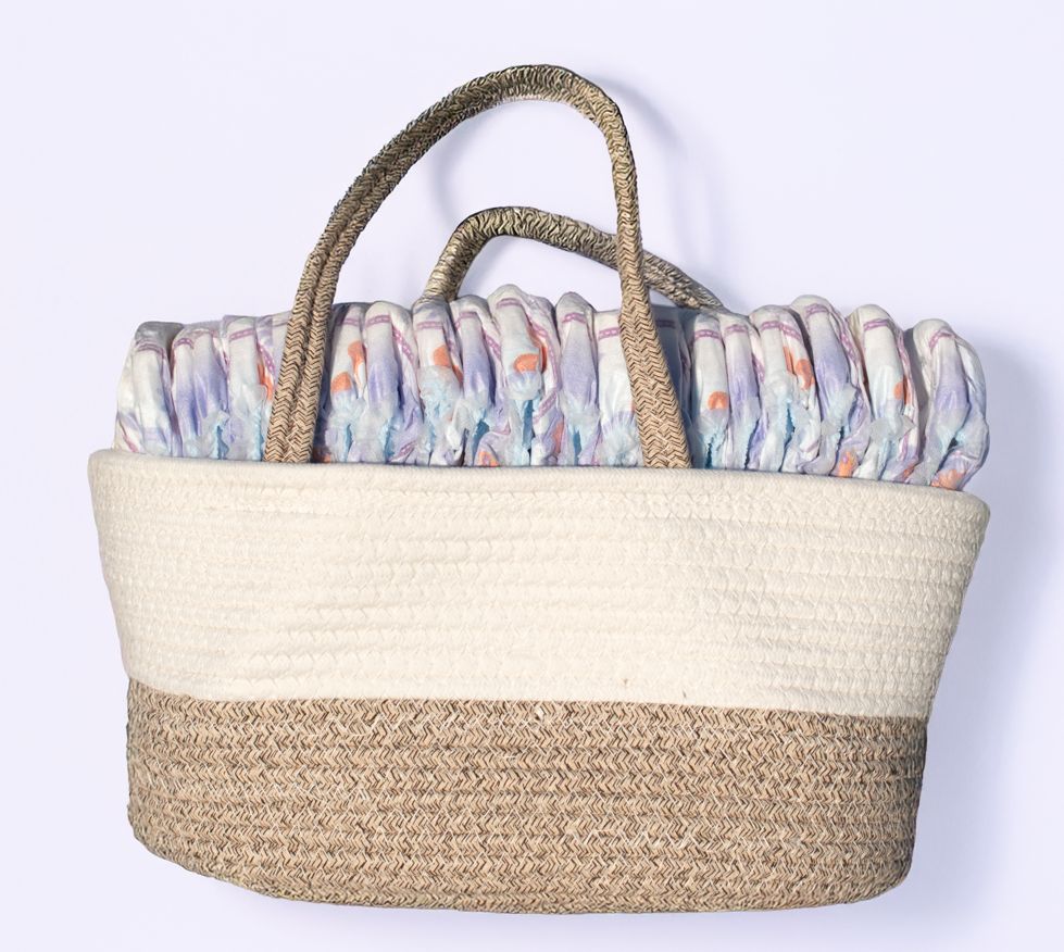 Rope Basket Diaper Storage Caddy- Beige