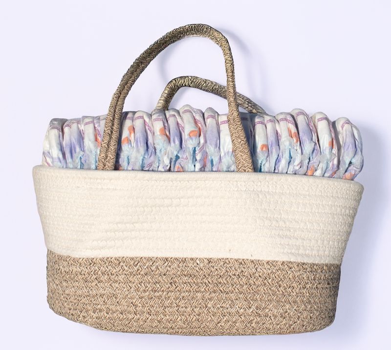 Rope Basket Diaper Storage Caddy- Beige