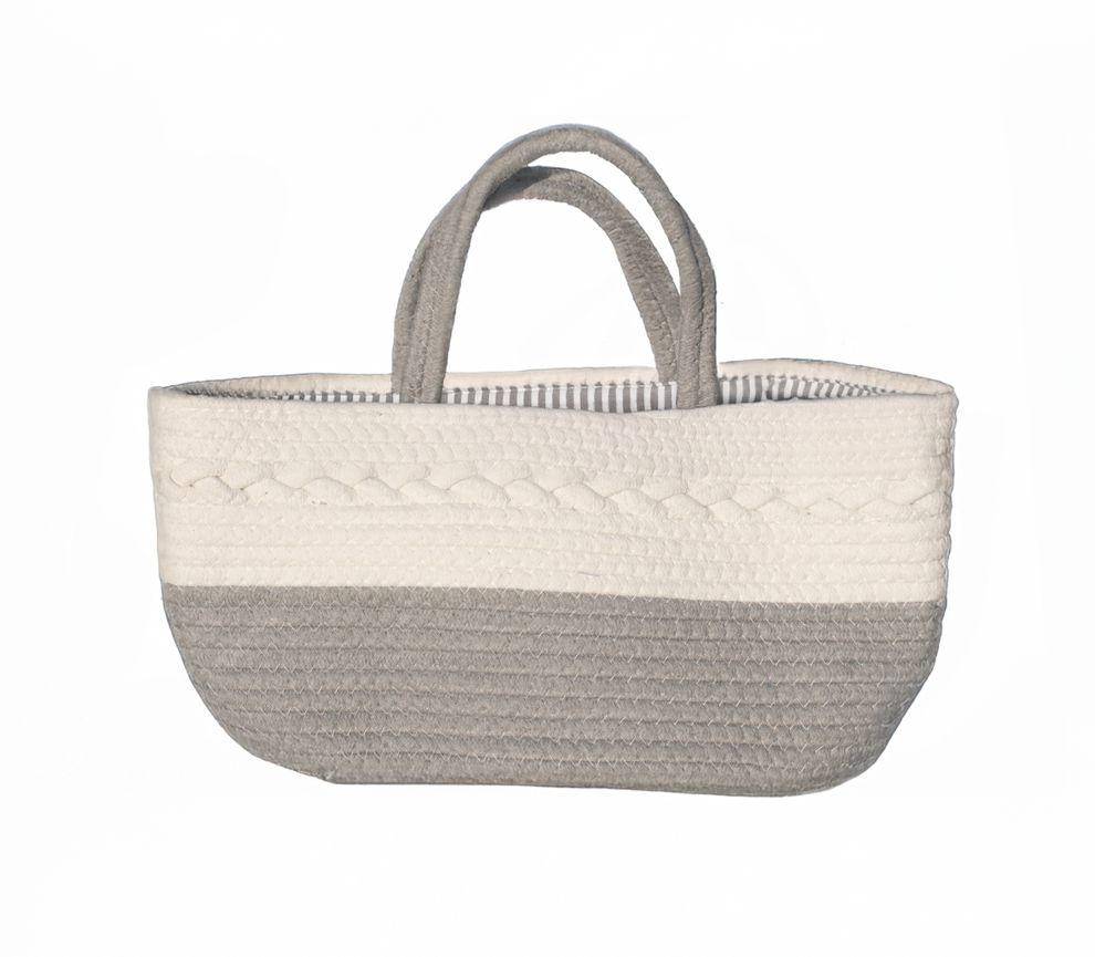 Rope Basket Diaper Storage Caddy- Light Grey