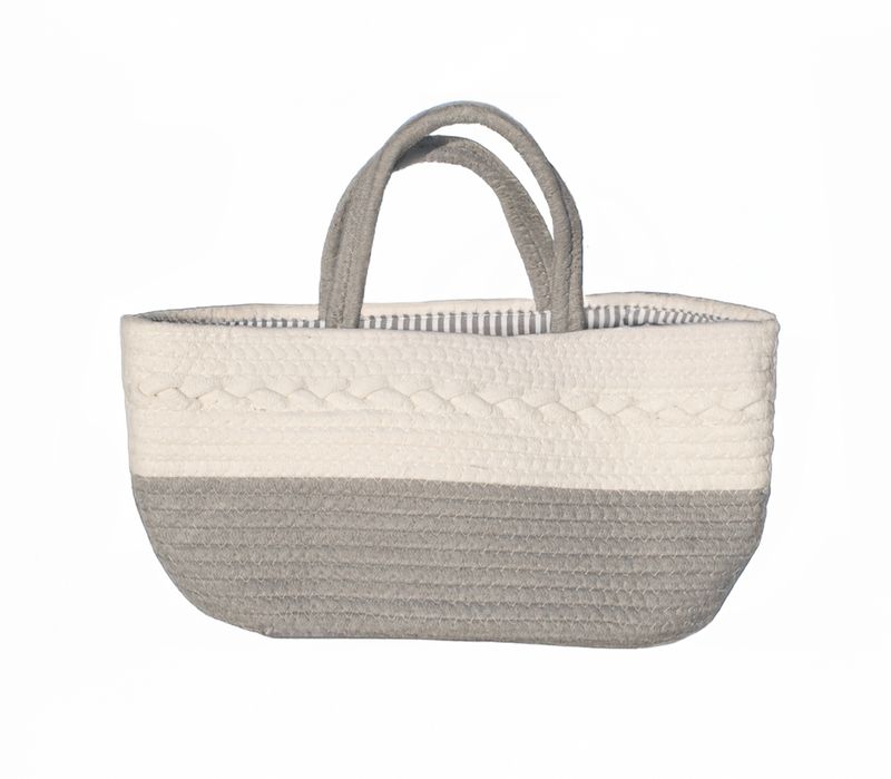 Rope Basket Diaper Storage Caddy- Light Grey