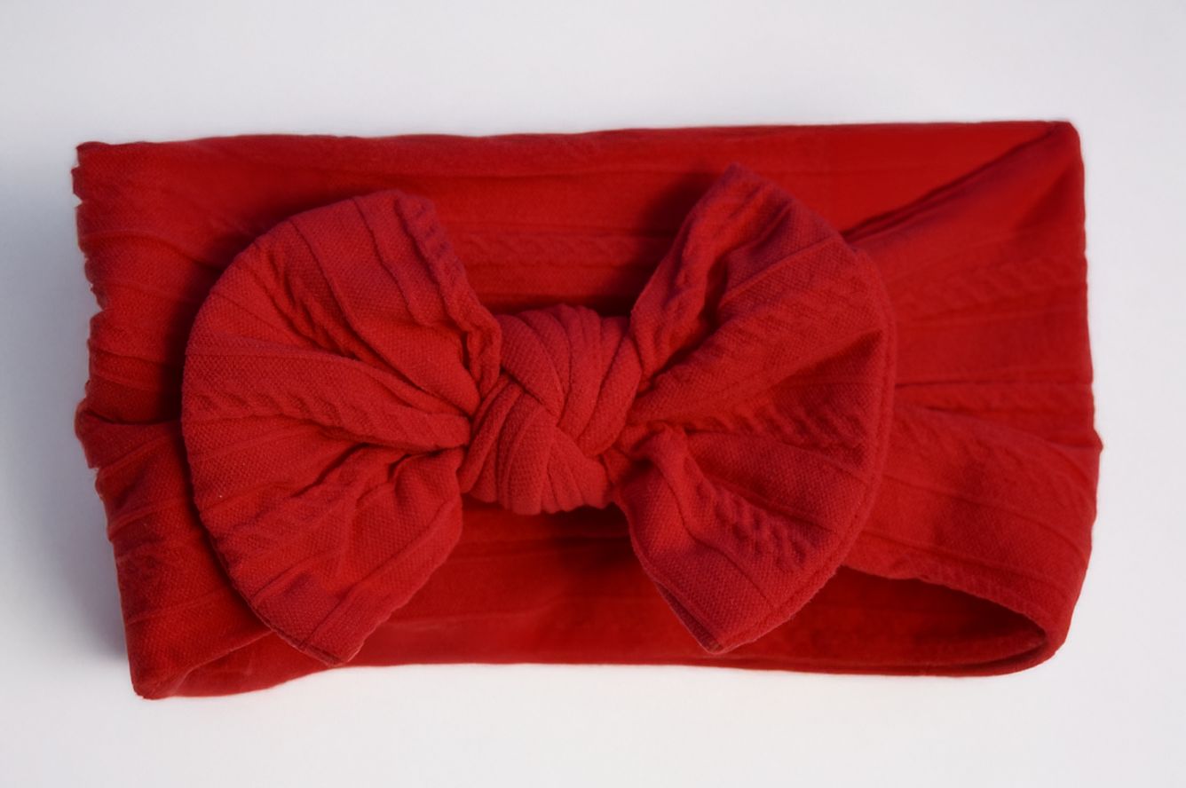 Cable Knit Nylon Bow Headband- Red