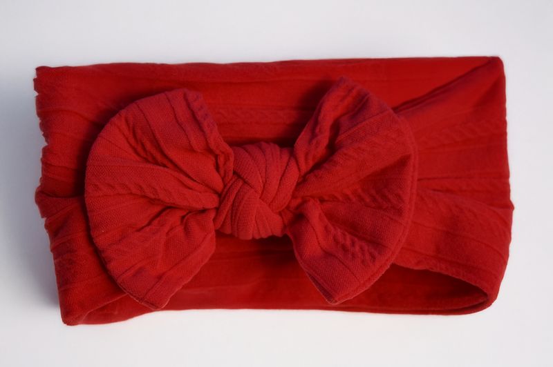 Cable Knit Nylon Bow Headband- Red