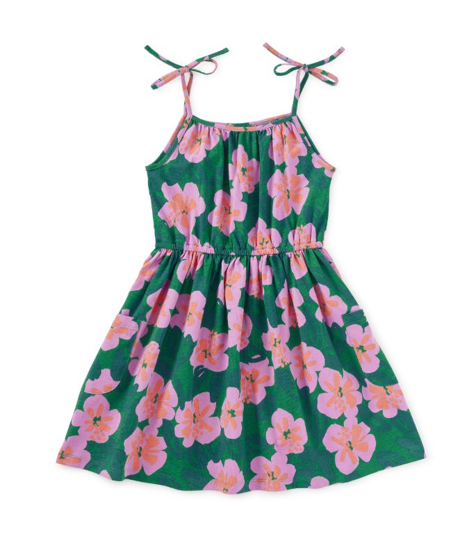 Tea Tie Shoulder Twirl Dress- bold hibiscus