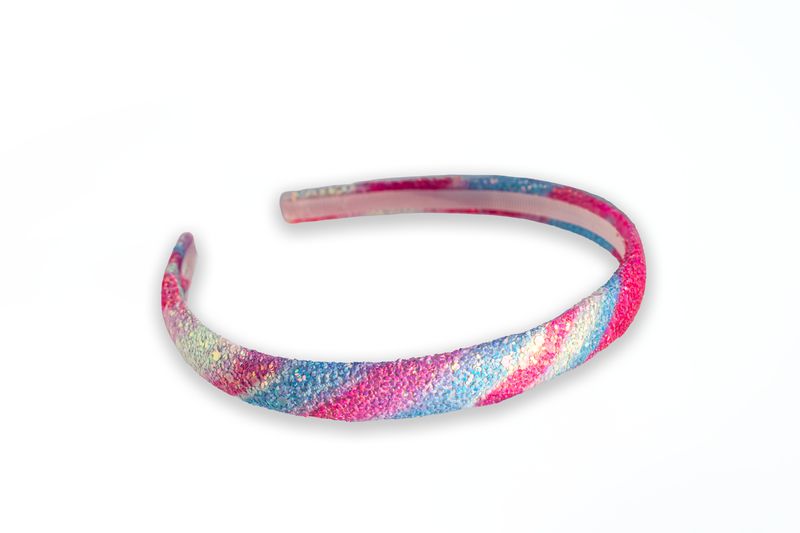 Sparkle Glitter Headband- Pink, White &amp; Blue Stripes